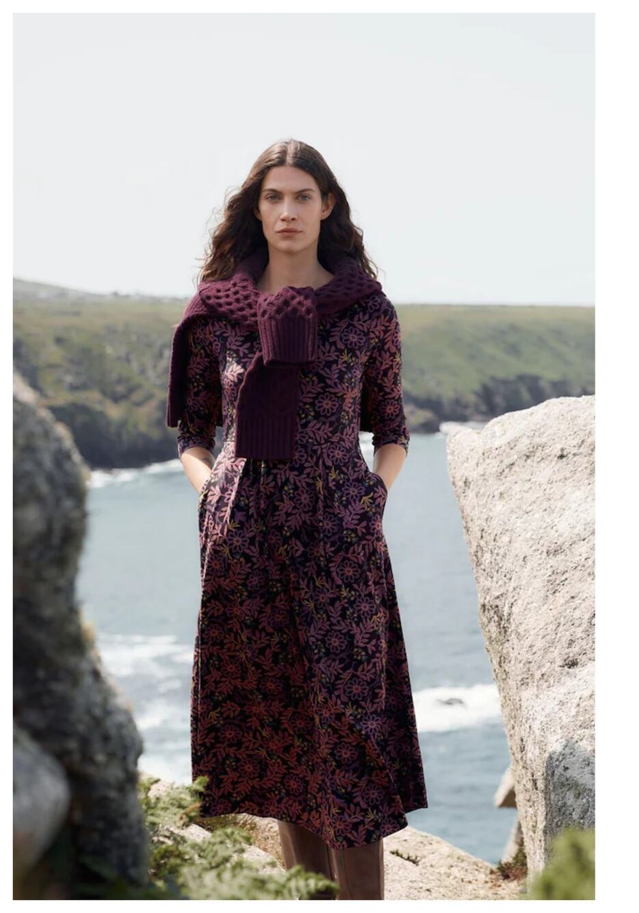 Seasalt Cornwall Veronica Purple Woodland Onyx Print Midi Dress Size US/4